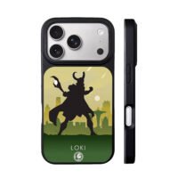 Loki silhouette scepter sunset city iPhone 17 Pro Max Black Case