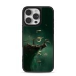 Loki with spear golden text green iPhone 16 Pro Max Black Case