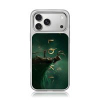 Loki with spear golden text green iPhone 17 Pro Max Electroplated Silver Case1