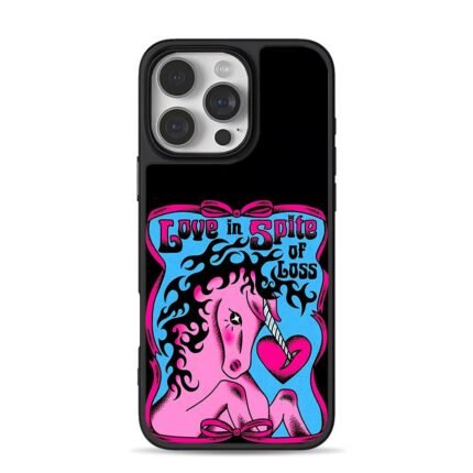 LoveInSpiteOfLossPinkHeartUnicorn iPhone 16 Pro Max Black Case