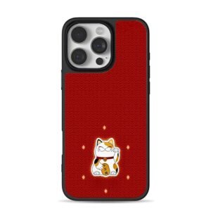 Lucky maneki neko on red background iPhone 16 Pro Max Black Case