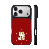 Lucky maneki neko on red background iPhone 17 Pro Max Black Case