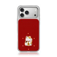 Lucky maneki neko on red background iPhone 17 Pro Max Electroplated Silver Case1