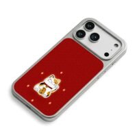 Lucky maneki neko on red background iPhone 17 Pro Max Electroplated Silver Case2