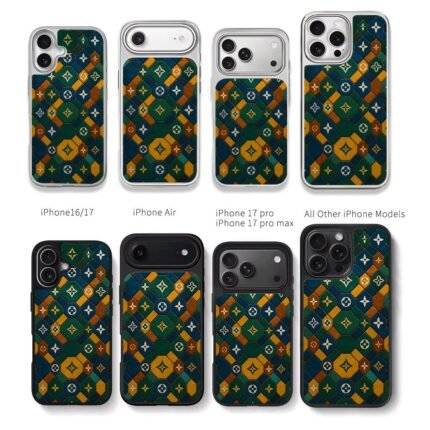 LV monogram vintage mosaic pattern Chris Brown Phone Case Black Electroplated Silver For Iphone 11 To 17