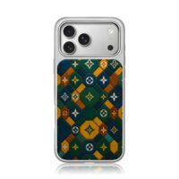 LV monogram vintage mosaic pattern iPhone 17 Pro Max Electroplated Silver Case1