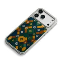 LV monogram vintage mosaic pattern iPhone 17 Pro Max Electroplated Silver Case2