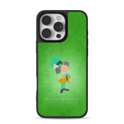 Mad Hatter with Alice riddle green iPhone 16 Pro Max Black Case