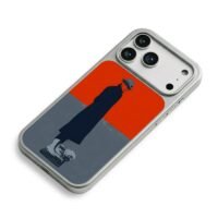 Man in hat coat on typewriter iPhone 17 Pro Max Electroplated Silver Case2