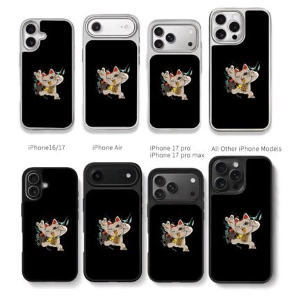 Maneki rock cat tiny black cat Chris Brown Phone Case Black Electroplated Silver For Iphone 11 To 17
