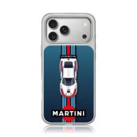 Martini livery Porsche race car iPhone 17 Pro Max Electroplated Silver Case1