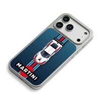 Martini livery Porsche race car iPhone 17 Pro Max Electroplated Silver Case2