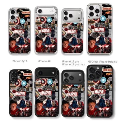 Marvel collage Iron Man Spiderman Chris Brown Phone Case Black Electroplated Silver For Iphone 11 To 17