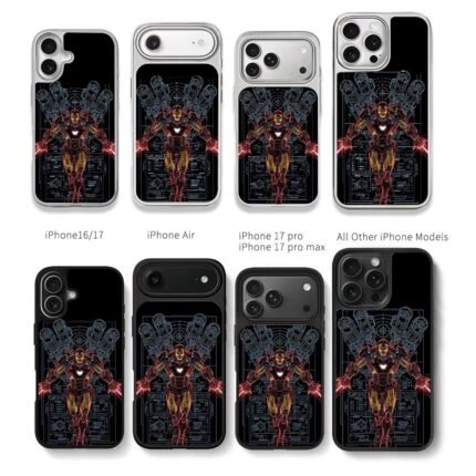 Marvel Iron Man tech blueprint art Chris Brown Phone Case Black Electroplated Silver For Iphone 11 To 17