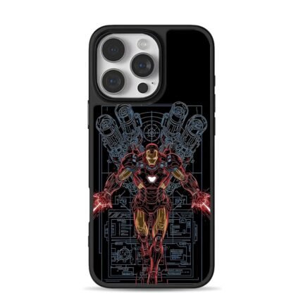 Marvel Iron Man tech blueprint art iPhone 16 Pro Max Black Case