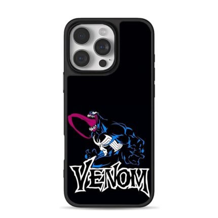 Marvel Venom villain art with text iPhone 16 Pro Max Black Case