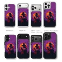 Masked cowboy revolver purple sun Chris Brown Phone Case Black Electroplated Silver For Iphone 11 To 17
