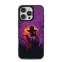 Masked cowboy revolver purple sun iPhone 16 Pro Max Black Case