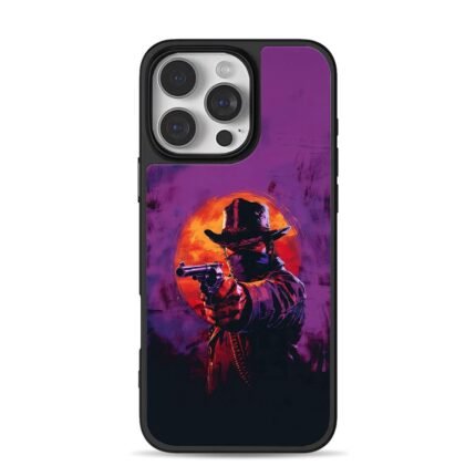 Masked cowboy revolver purple sun iPhone 16 Pro Max Black Case