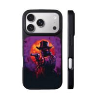 Masked cowboy revolver purple sun iPhone 17 Pro Max Black Case