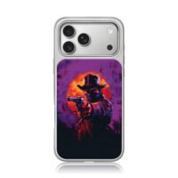 Masked cowboy revolver purple sun iPhone 17 Pro Max Electroplated Silver Case1