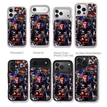 Max Verstappen Red Bull F1 collage Chris Brown Phone Case Black Electroplated Silver For Iphone 11 To 17