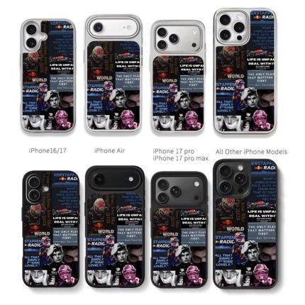 Max Verstappen Red Bull F1 collage Chris Brown Phone Case Black Electroplated Silver For Iphone 11 To 17