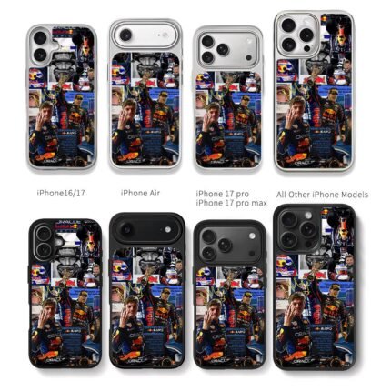 Max Verstappen Red Bull F1 collage Chris Brown Phone Case Black Electroplated Silver For Iphone 11 To 17
