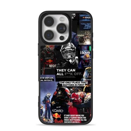 Max Verstappen Red Bull F1 collage iPhone 16 Pro Max Black Case