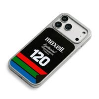 Maxell T120 HGX videocassette label iPhone 17 Pro Max Electroplated Silver Case2