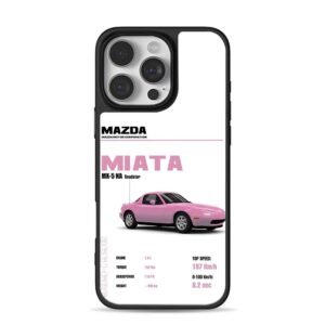 Mazda Miata MX5 NA Pink Car Specs iPhone 16 Pro Max Black Case