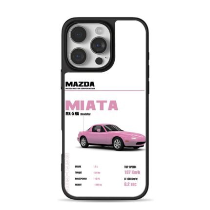 Mazda Miata MX5 NA Pink Car Specs iPhone 16 Pro Max Black Case