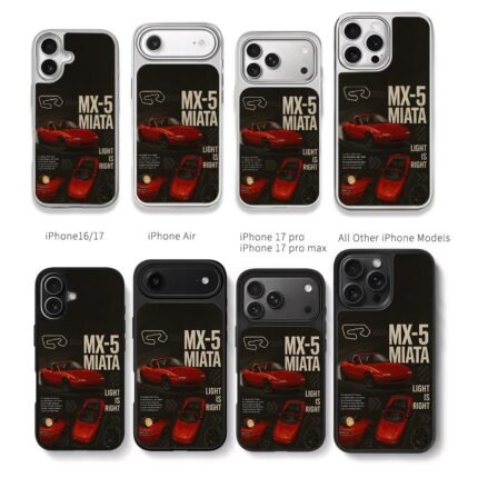 Mazda MX5 Miata red race track art Chris Brown Phone Case Black Electroplated Silver For Iphone 11 To 17