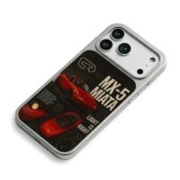 Mazda MX5 Miata red race track art iPhone 17 Pro Max Electroplated Silver Case2