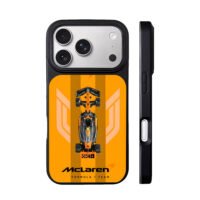 McLaren F1 car with orange stripes iPhone 17 Pro Max Black Case