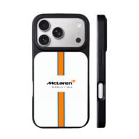 McLaren F1 orange blue stripe logo iPhone 17 Pro Max Black Case