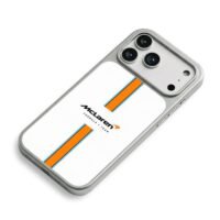 McLaren F1 orange blue stripe logo iPhone 17 Pro Max Electroplated Silver Case2