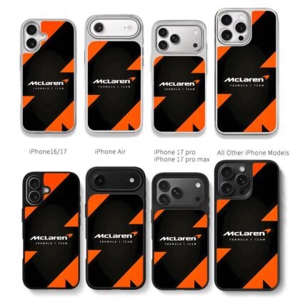 McLaren F1 Team black orange pattern Chris Brown Phone Case Black Electroplated Silver For Iphone 11 To 17