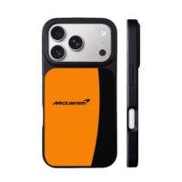 McLaren orange black carbon pattern iPhone 17 Pro Max Black Case