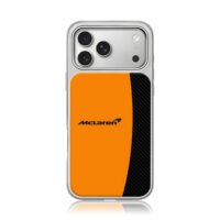 McLaren orange black carbon pattern iPhone 17 Pro Max Electroplated Silver Case1
