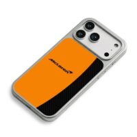 McLaren orange black carbon pattern iPhone 17 Pro Max Electroplated Silver Case2