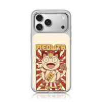 Meowth Pokemon lucky cat retro art iPhone 17 Pro Max Electroplated Silver Case1