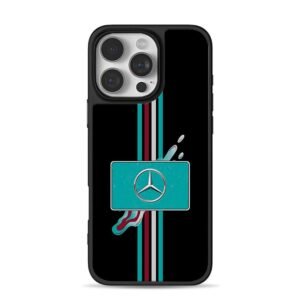 Mercedes logo teal burgundy stripe Phone Case for iPhone 11-17 & Samsung Galaxy S24-S26