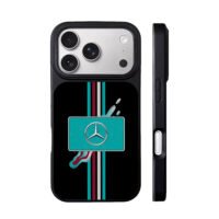 Mercedes logo teal burgundy stripe iPhone 17 Pro Max Black Case