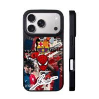 Messi Spiderman Barca collage iPhone 17 Pro Max Black Case