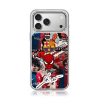 Messi Spiderman Barca collage iPhone 17 Pro Max Electroplated Silver Case1