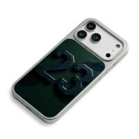 Metallic 23 on dark green camo iPhone 17 Pro Max Electroplated Silver Case2