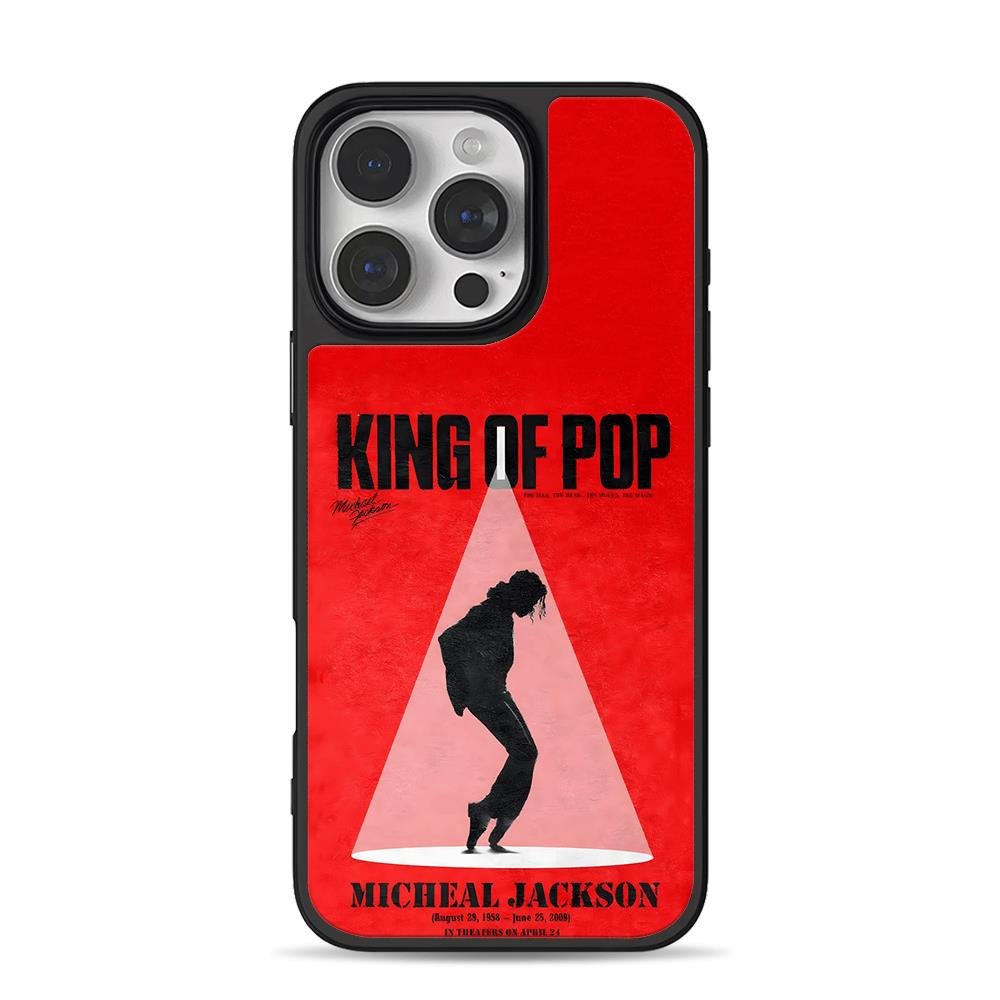 Michael Jackson King of Pop red iPhone 16 Pro Max Black Case Michael Jackson King of Pop red Phone Case for iPhone 11-17 & Samsung Galaxy S24-S26 - Image 1