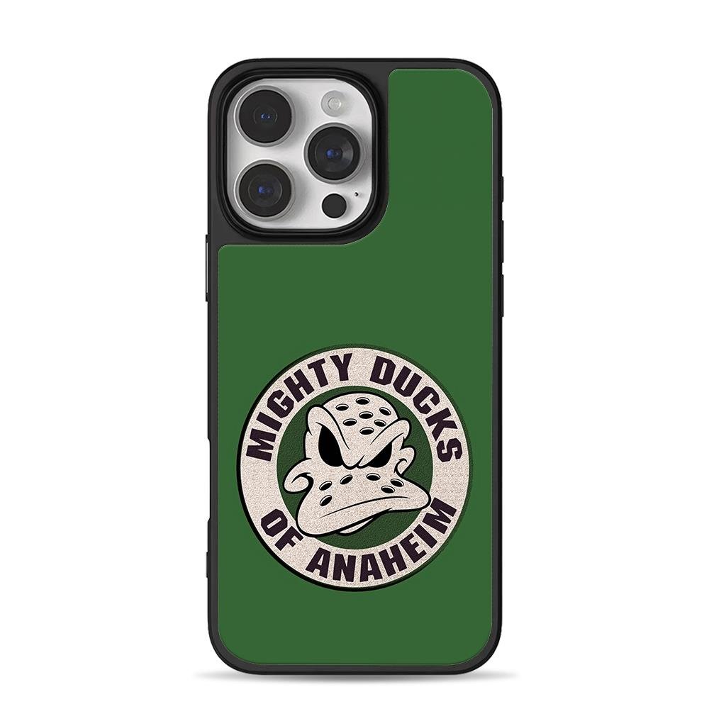 Mighty Ducks Anaheim duck logo iPhone 16 Pro Max Black Case Mighty Ducks Anaheim duck logo Phone Case for iPhone 11-17 & Samsung Galaxy S24-S26 - Image 1