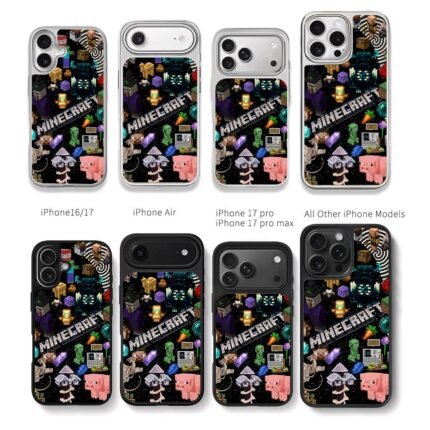 Minecraft logo pixel mobs collage Chris Brown Phone Case Black Electroplated Silver For Iphone 11 To 17